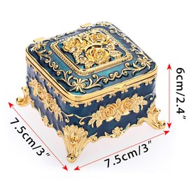 IGNPION Vintage Metal Jewelry Box Small Trinket Storage Organizer Box For Rings Earrings Necklace square blue