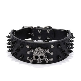 ETOPARS Skull Rivet Pet Collar, Large, Medium and Small Dog Collar, Skull Adjustable with Spike Rivets, Crocodile Faux Leather Dog Collar