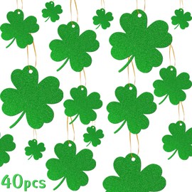40 Pieces St Patrick' s Day Shamrock Ornaments Shamrocks Hanging Decoration for St Patrick' s Supplies (1.57 Inch, 3.15 Inch, 4.72 Inch, 6.3 Inch,Glitter Material)