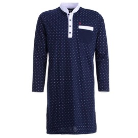 Henry Terre Men's Long-Sleeved Nightdress with Dots Chest Pocket Sleep Shirt Size M-3XL, blue, XXL