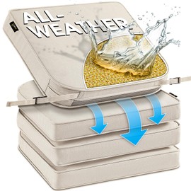 SUNROX DryFast Foam Outdoor Chair Cushion with DryMesh Drainage, All-Weather FadeShield Water Resistant Patio Furniture Cushions, Ultra Durable Patio Chair Cushions 17"x16", 4 Pack Cream