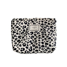 Women's Cosmetic Bag Toiletry Bag Travel Makeup Bag, black, Leopard Flower 2