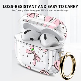 Compatible with AirPods 4 Case 2024 - Transparent TPU Cover with Gold Keychain & Wireless Charging (Cute Bow tie dot)