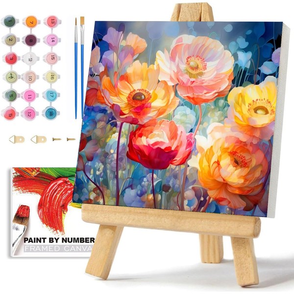 WEMEON Flowers Framed Paint by Numbers Kit for Adults with