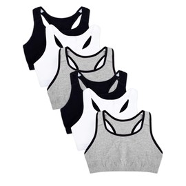 Fruit of the Loom Women's Built Up Tank Style Sports Bra Value Pack, Opaque, Heather Grey W. Black/White/Black/Heather Grey W. Black/White/Black, 46 (Pack of 6)