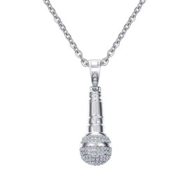 MEALGUET Stainless Steel Cubic Zirconia CZ Microphone Pendant Necklace for Women with Chain