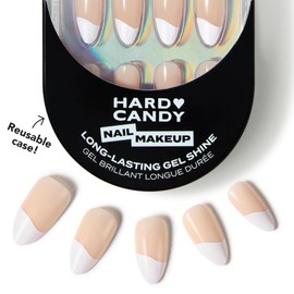 Hard Candy Press On Nails, Swoopy French Tip, Wave, Long Almond Nails with Nail Glue and Travel Case, Reusable with Gel Shine Finish, Large