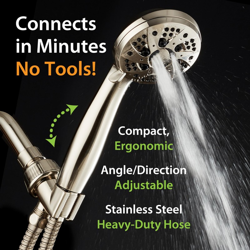 AquaDance High Pressure 6-Setting Full Brushed Nickel Handheld Shower Head