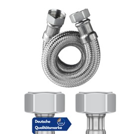 DVGW Reinforced Hose 3/4-1 Inch 30-150 cm, Flex Hose, DN25 & DN19, Water Connection, Heating, Softening System (30 cm, 3/4 Inch Union Nut on Both Sides Reinforced Hose)