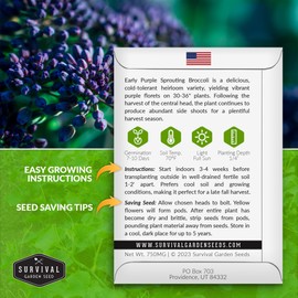 Early Purple Sprouting Broccoli Seed for Planting - 2 Packets with Instructions to Plant and Grow Farm Fresh Broccoli Your Home Garden - Non-GMO Heirloom Variety - Survival Garden Seeds