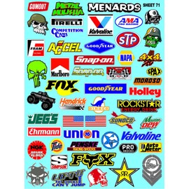 Clear Vinyl 71 R/C Racing Sponsor Sticker Gang Sheet Good -1/24 – 1/16th Scale Model Decal Sticker Sheet Radio Control Lexan Body – Die-Cut to Shape - Peel & Stick – Water Slide