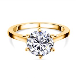 TJC Moissanite Solitaire Ring for Women Engagement Ladies Rings in Yellow Gold Plated 925 Sterling Silver Size P Prong Setting Metal Wt. 2.5 Grams