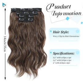 Clip In Hair Extensions for Women, 14in Short Wavy Clip Ins, 4PCS with Invisible Lace Weft Natural Soft Hairpieces