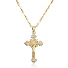 LQIOACU Damen Gold Kreuz Kette, Kreuzkette, Kreuz Kette Gold, Damen Zirkonia Kreuz Anhänger, Hypoallergene 18K Vergoldete Kette, Modeschmuck für Frauen Mädchen Geschenk, 1 Stück