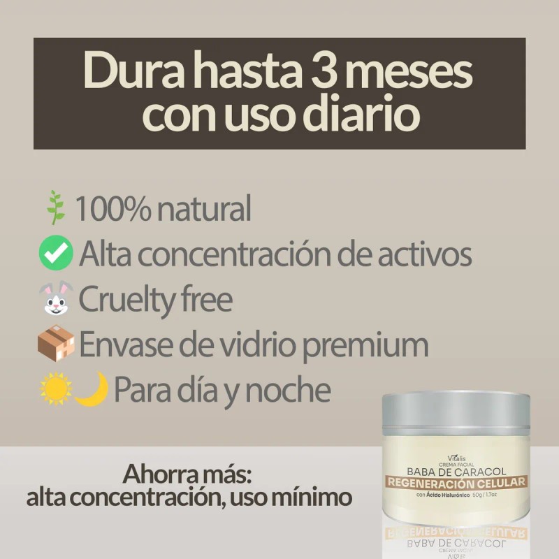 Crema Facial De Baba De Caracol Y Ácido Hialurónico Antiedad