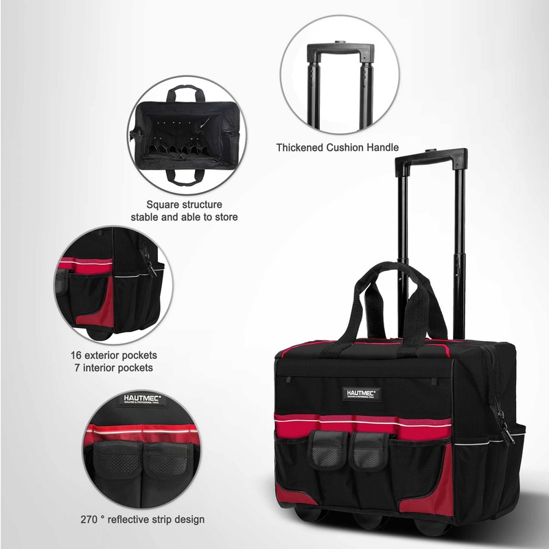 HAUTMEC 18" Rolling Tool Bag With Wheels Portable Toughbuilt Tool