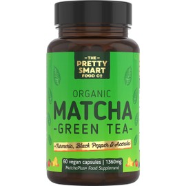 Green Tea Extract Capsules - Organic Matcha Green Tea Tablets - Boosted with Turmeric, Acerola Cherry & Black Pepper - 1360MG Complex - Green Tea Supplement - 60 Capsules - UK Made