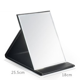 JOLY Desk Mirror, Pu Leather Portable Folding Desktop Makeup Mirror with Adjustable Stand for Personal Office Travelling (L, Black)