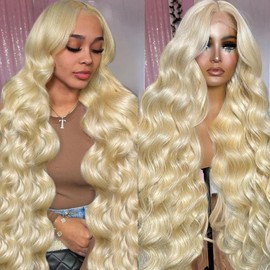 Luxvogue Body Wave 30 Inch Human Hair Wig Blonde 613 Lace Frontal Human Hair Wig Pre Plucked Pre Cut Lace Frontal Closure Glueless Wigs Elastic Band 200% Density
