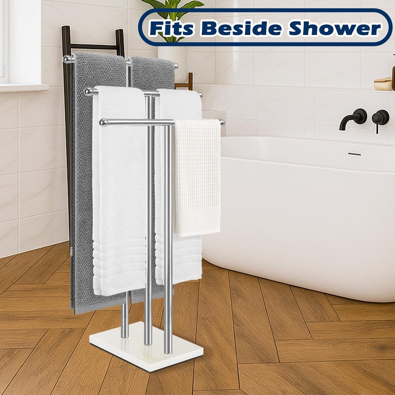 VERSSURE Marble Base Freestanding Towel Rack, 3-Tier Standing Towel Holder