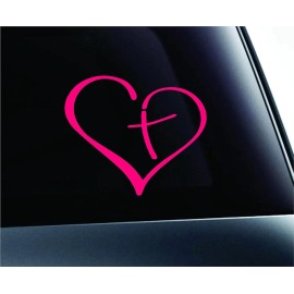TheStickySide Heart with Cross Bible Christian Symbol Decal Car Truck Sticker Window 3.5"