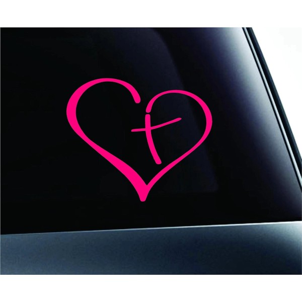 TheStickySide Heart with Cross Bible Christian Symbol Decal Car Truck