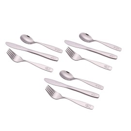 EXZACT Childrens Cutlery 9pcs Set Stainless Steel Kid Cutlery/Todler Silverware 3 x Forks, 3 x Safe Dinnerknives, 3 x Dinner Spoons - Dog Cat Bunny Design