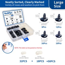 RuWfpz - Narices de seguridad para animales de ganchillo Amigurumi de 15 a 30 mm, 4 tamaños de narices de animales de peluche con arandelas, 50 piezas de plástico negro oso de peluche nariz para