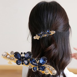 Xiwstar 3PCS Rhinestone Hair Barrettes Luxury Crystal Hair Clips Butterfly French Clips Spring Hair Clips Small French Barrettes Hair Clasps Accessories for Women Girls