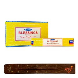 Original Satya Nag Champa Blessings Incense Sticks | with M&J incense sticks holder | Full Box | for Aromatherapy, Spa, Yoga, Weddings, Meditation, Healing, Positivity and Relaxation