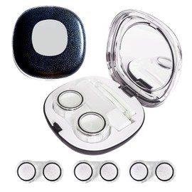 Erewa Contact Lens Case Kit with Mirror Durable, and 3pcs Extra Solution Soaking Cases for Travel Daily Outdoor(Black)