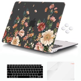 iCasso MacBook Air 13 inch Case 2018-2020 Release A2337 M1/ A1932/A2179, Hard Shell Case and Keyboard Cover Only Compatible Newest MacBook Air 13'' with Touch ID Retina Display - Black Floral