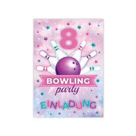 Minkocards 12 Invitation Cards for 8th Children's Birthday Bowling Bowling Bowling Party Girls Invitations for Eighth Girls Birthday