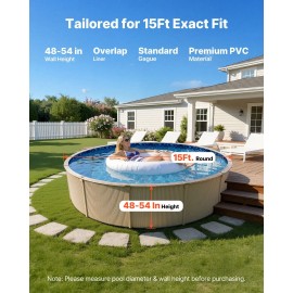 Premium 15ft Round Overlap Pool Liner for 54 Wall Height Easy Install Leak-Proof Patches Model D0100X3NLMT Vinyl Swimming PoolLined Edge Style: Overlap Type, Pool Size: Round 15 ft