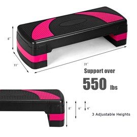 GYMAX Aerobic Step Platform, 31" Exercise Workout Stepper with Non-Slip Surface, Shock-Absorb Fitness Training Stepper with Adjustable Risers 4”-6”-8”