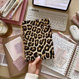 Lacama Leopard Print Notebook Journal, Trendy Leopard Print Gifts for Women, Vintage Cheetah Print Spiral Notebook, Notebooks for Office and School Supplies 5.5x8.3