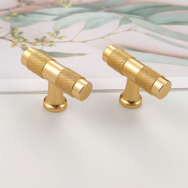 Pexintek 6 Pack Drawer Knobs Gold Modern Solid T Bar