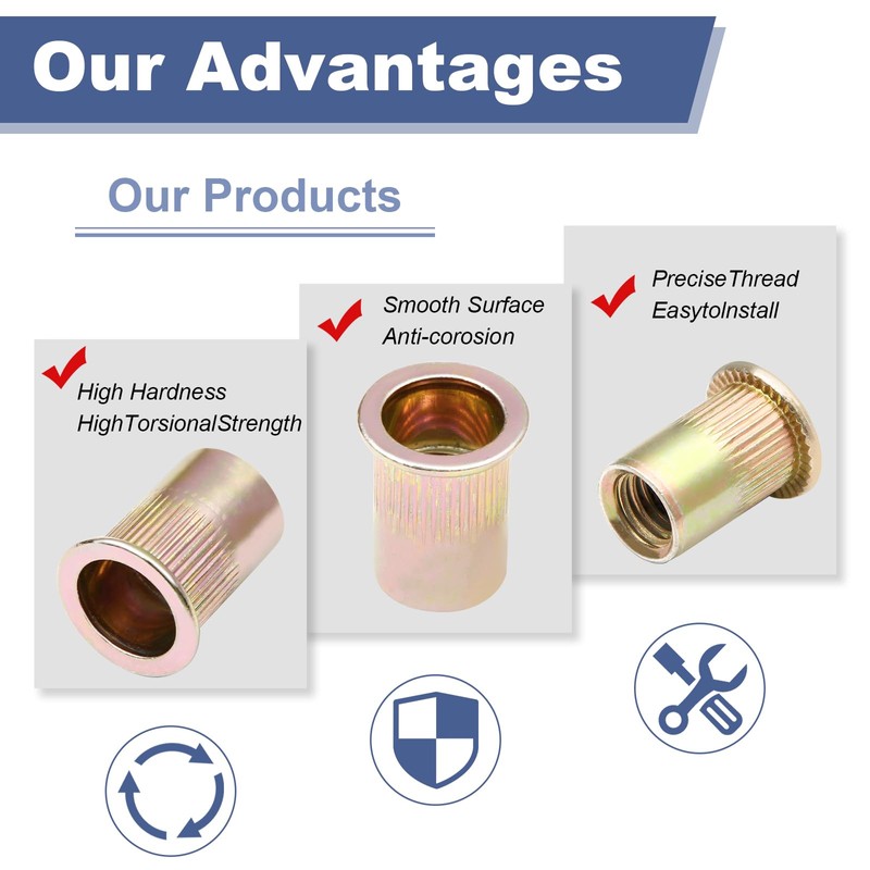 Rivet Nuts,100Pcs 1/4-20 SAE Rivet Nuts,Zinc Plated Carbon Steel Rivet