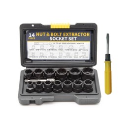 GIONAR 15 Pcs Impact Bolt and Nut Remover Set, Impact Bolt and Nut Extractor Socket Set with 1/4" to 3/8" Drive Hex Socket Adapter for Stubborn Sockets and Bolts, Extraction Set with 1 Screwdriver