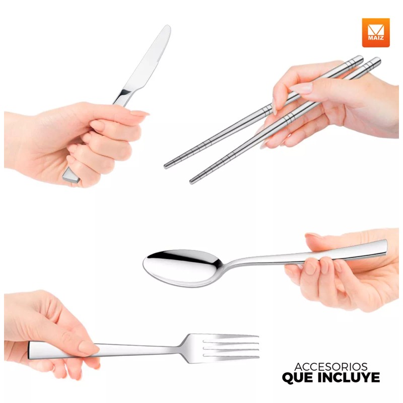 Maíz Kit Cubiertos Palillos Popotes Cepillo Acero Inox Portatil