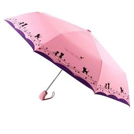 umbresen Windproof Compact Travel Folding Cute Cat Umbrella,Auto Open Close Rain&Sun Lightweight Portable Umbrellas with Cover for Kids Women Men (Pink)