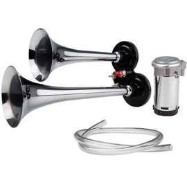 FARBIN Car Horn 12V 150db Super Loud Air Horn, Chrome Zinc Dual Trumpet Air Horns, Truck Horn with Compressor and Wire Harness, for Any 12V Vehicles