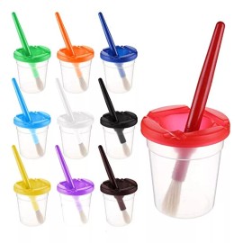 10 Piezas Tazas De Pintura Con Pinceles Pinceles Para Niños