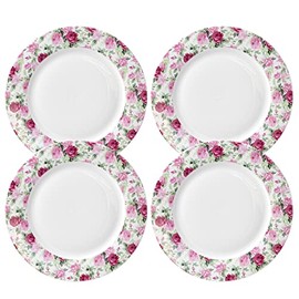 Gracie China Summer Rose Chintz Border Dinner Plates, Set of 4 (10.5-Inch)