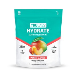 TRULABS Hydrate Electrolyte Drink Mix – Peach Mango Flavor, Sugar-Free Hydration Packets with 1422 mg Electrolytes & 19 Vitamins & Minerals, Monk Fruit Sweetened, On-the-Go Sticks (16 Count)