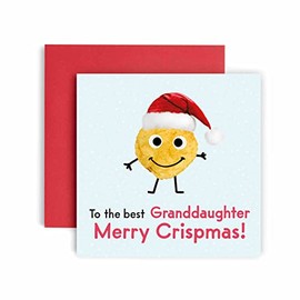 Huxters Merry Crispmas Granddaughter Merry Christmas Card for her– Funny Sister Card for Christmas – Blank Interior Xmas Card with Recyclable Envelope – Paper Christmas Sister Card (Granddaughter)