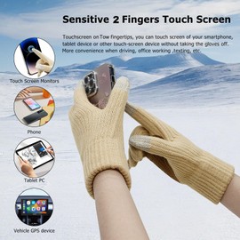 Long Keeper Touchscreen Winter Gloves - Men Women Thermal Warm Gloves Non-Slip Palm Pad, Thick Stretchy Knitted Windproof for Running Cycling Driving (Beige)