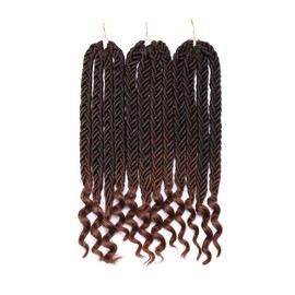 50 cm 3 Bundles Goddess Locs Crochet Hair Wavy Curly Faux Locs Crochet Braids Synthetic Hair Extensions Dreadlocks Locs Braiding Hair Black to Light Auburn