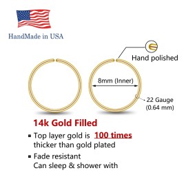 Luckyjewus 8mm Small Gold Huggie Hoop Earrings for Women, Tiny Thin 14K Yellow Gold Fill...