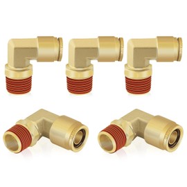 5PCS 1/2" DOT Air Line Fittings, Brass Air Brake Push to Connect Fittings 1/2" OD x 1/2" NPT 90° Elbow Tube to Male Pipe Swivel for Truck Trailers Air Brake System